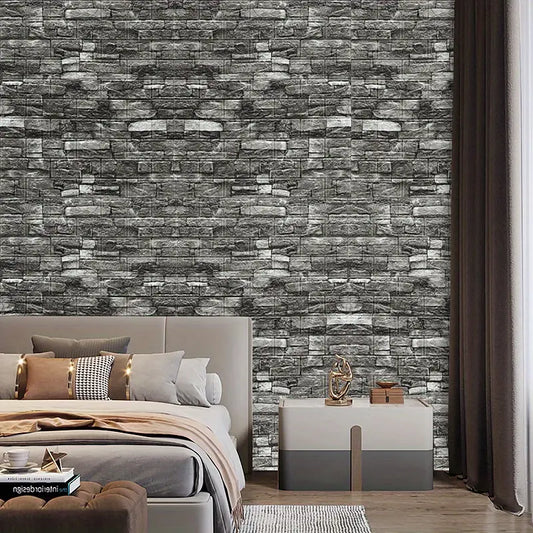 3D BrickWall Panels (100pcs) – Gray Faux Brick Wallpaper