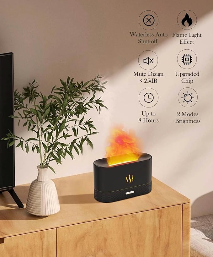 Ultrasonic Cool Mist Air Humidifier with LED Flame Lamp – Essential Oil Diffuser & Fogger