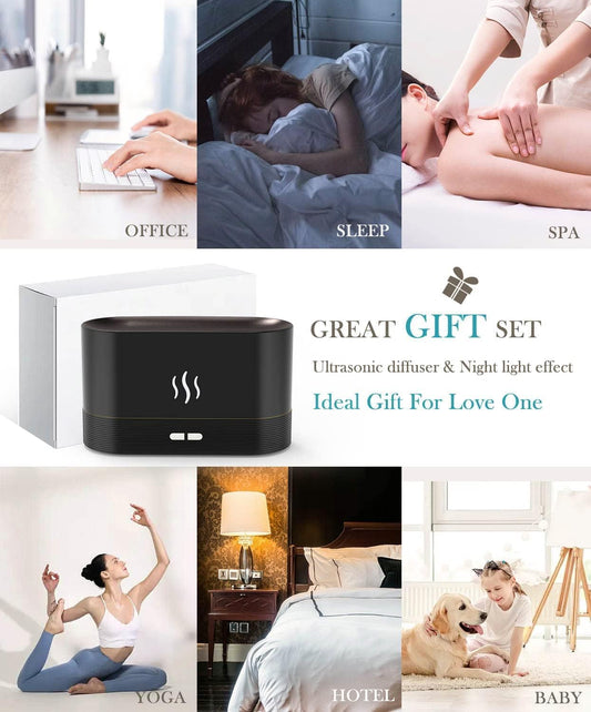 Ultrasonic Cool Mist Air Humidifier with LED Flame Lamp – Essential Oil Diffuser & Fogger