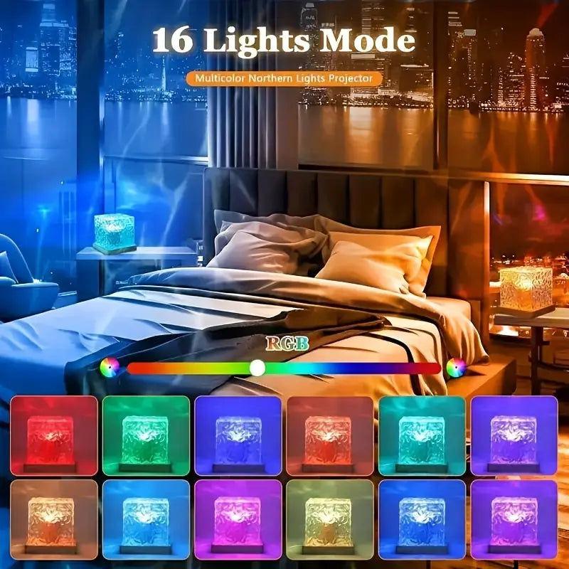 Aurora LED Light Projector – 16-Color Aurora Night Light with Remote Control, Wave Motion Effects, USB Powered, Ideal for Bedroom, Gifts & Relaxation
