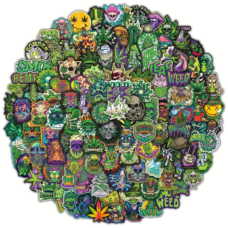 150-Pack Weed and Marijuana Stickers; Funny, Trippy, And Chill Cannabis Designs For Laptops, Water Bottles, Notebooks, Skateboards and More