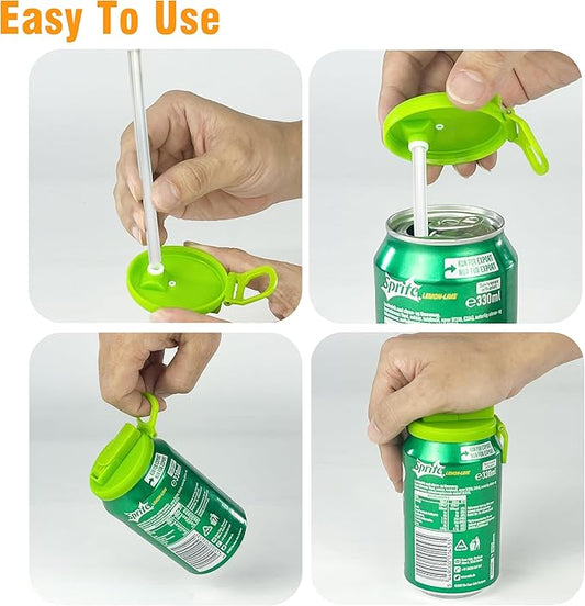 Colorful Silicone Soda Can Lids with Reusable Straws – BPA-Free, Airtight & Spill-Proof