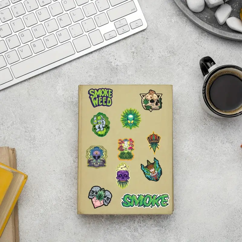 150-Pack Weed and Marijuana Stickers; Funny, Trippy, And Chill Cannabis Designs For Laptops, Water Bottles, Notebooks, Skateboards and More